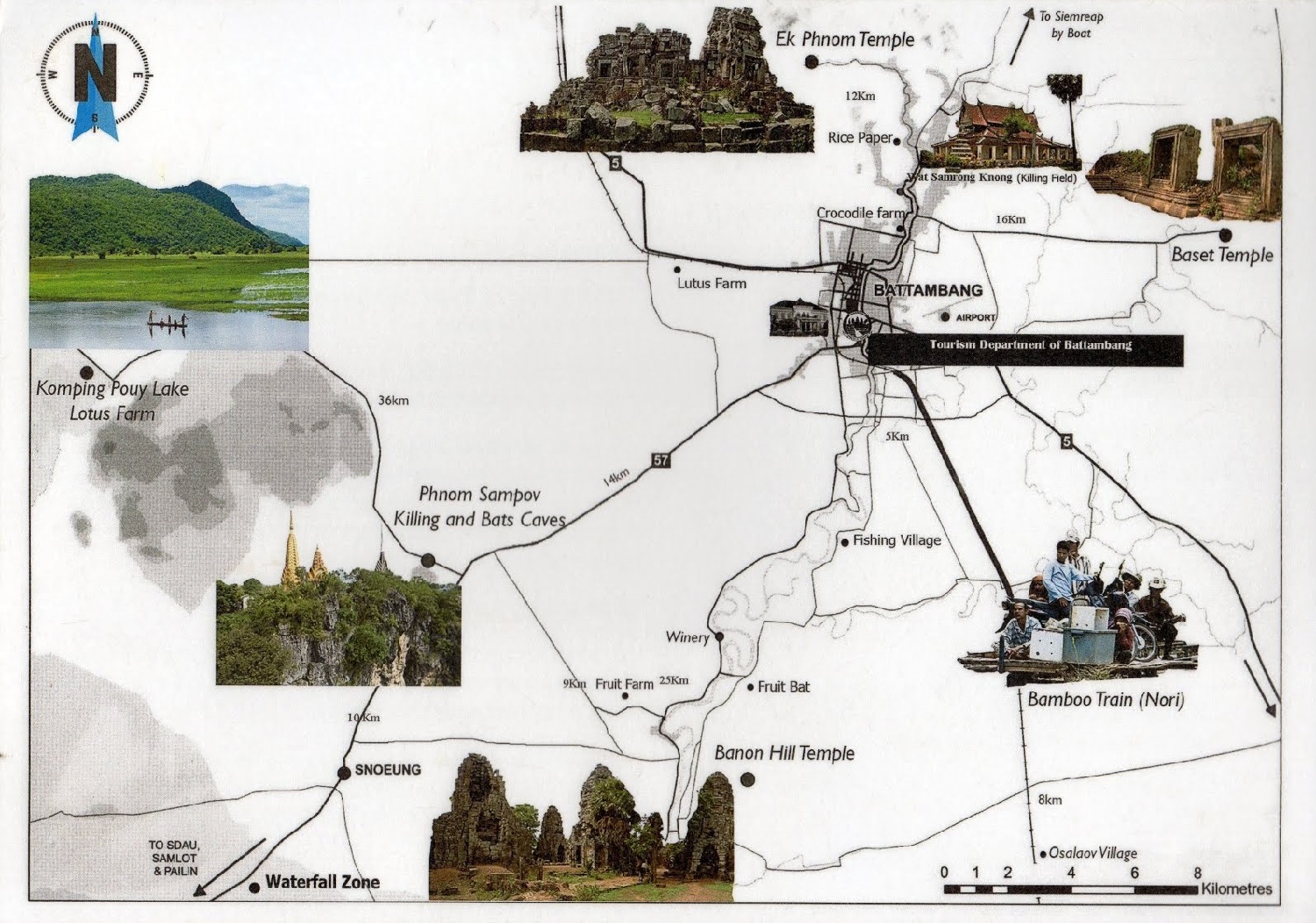 A useful touristic map of Battambng Province with the best attractions.