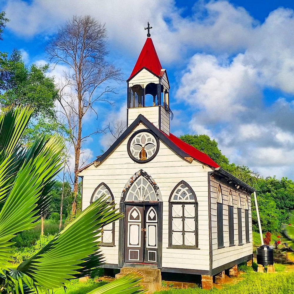 A colonial church in Coronie, renowned as the Coconut District