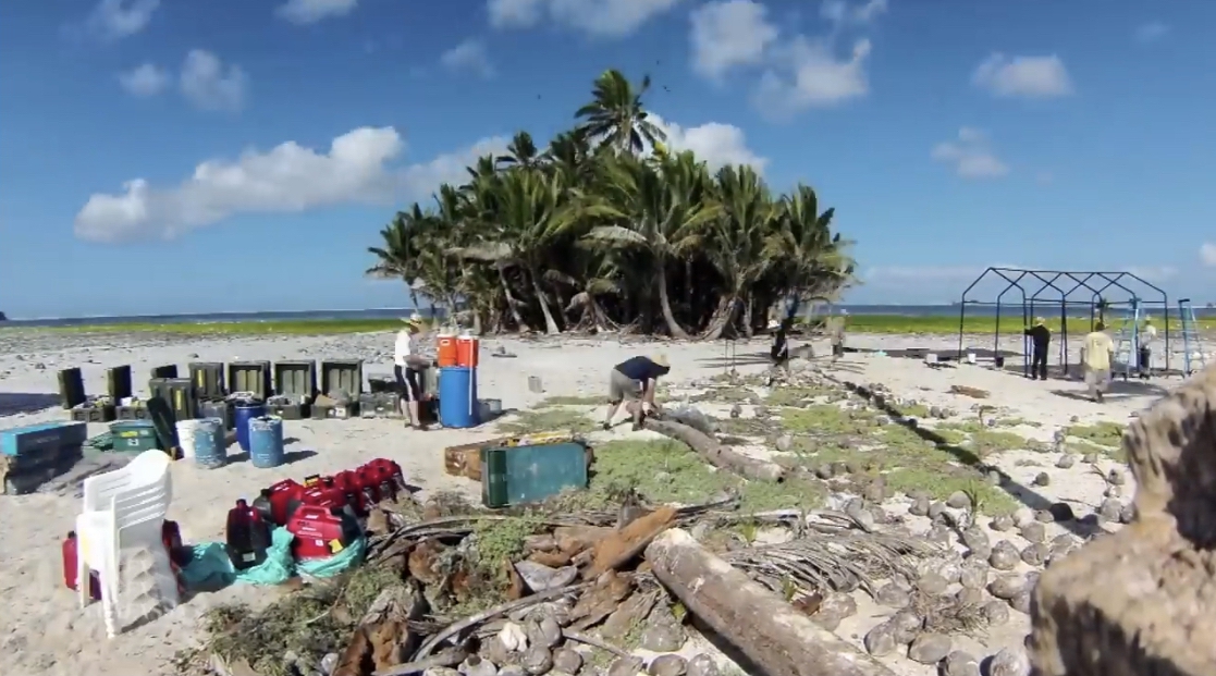 Visitors setting a camp on Clipperton Island