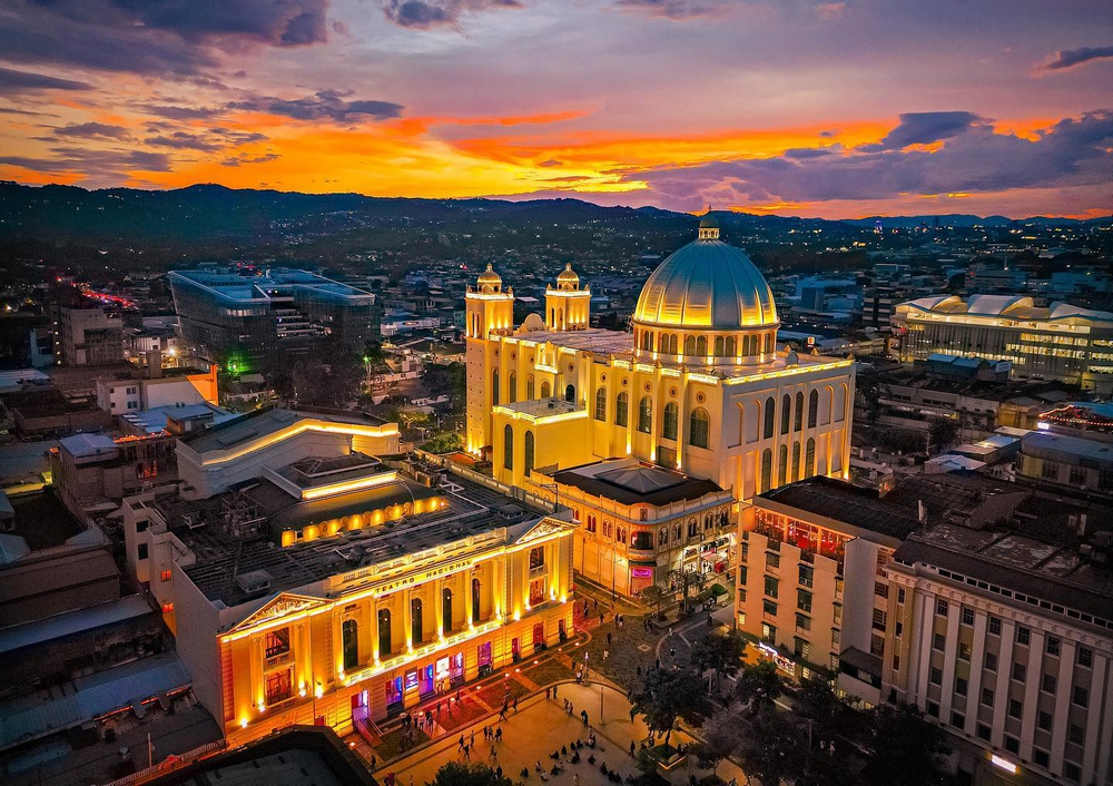 Historic Downtown of San Salvador by night.