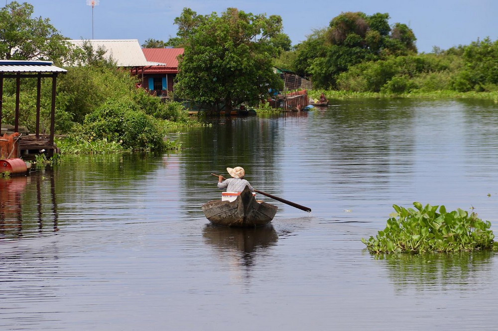 Boat Cruising Along the Sangker River, Battambang Cambodia